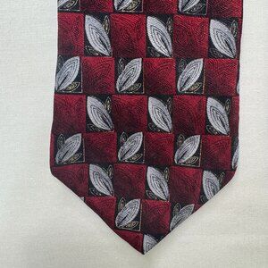 Vintage 90s Murano Italia 100% Silk Burgundy Geometric Tie | Made in USA